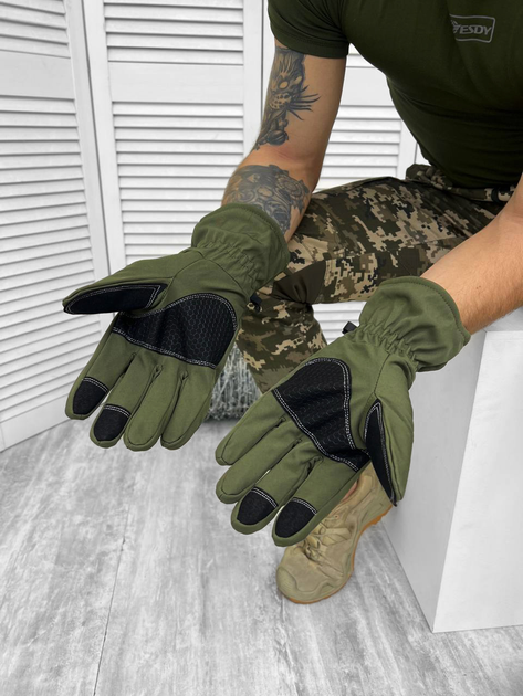 Тактичні сенсорні рукавички Tactical Gloves Olive L - изображение 1