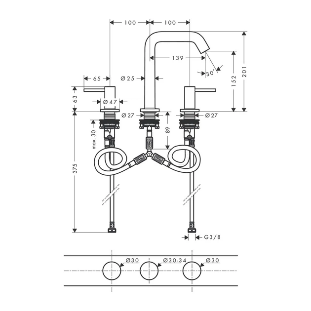 Смеситель для раковины 150 Hansgrohe Tecturis S (цвет - матовая бронза), с донным клапаном push-open 73330140 - изображение 3