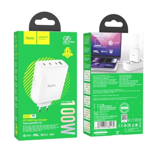 Зарядний пристрій HOCO N31 Leader PD100W, білий - Фото 4 Зарядний пристрій HOCO N31 Leader PD100W, білий - зображення 4
