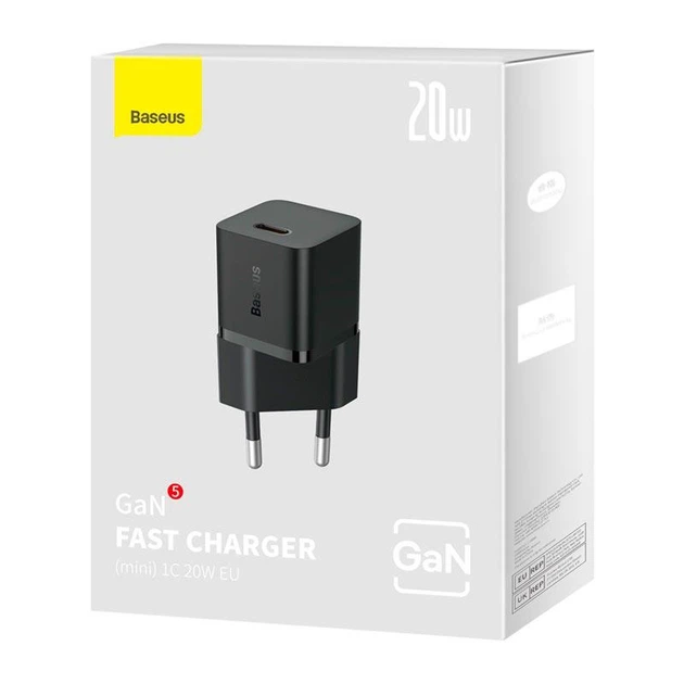 Блок блоку швидкої зарядки - адаптер живлення Baseus GaN5 Fast Charger (mini) OS 1 USB-C 20W чорний - зображення 3