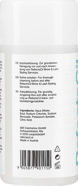 Розчин кухонної солі для знежирення - Refectocil Saline Solution 150ml (356203-5010) - Фото 2 Розчин кухонної солі для знежирення - Refectocil Saline Solution 150ml (356203-5010) - зображення 2