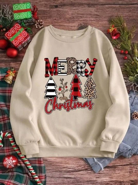 Свитшот Merry Christmas 42-44. Бежевый - Фото 1 Свитшот Merry Christmas 42-44. Бежевый - изображение 1