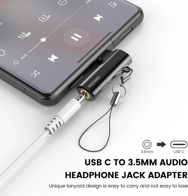 Адаптер MOSWAG USB Type C на 3.5мм black - зображення 3