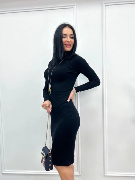 Женское платье-гольф в рубчик Fashion 50/52 черный - изображение 2