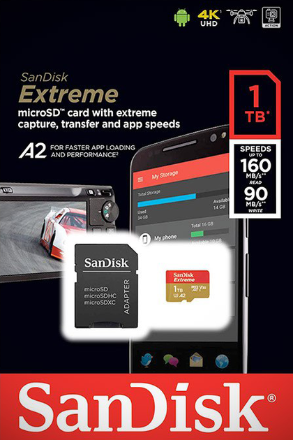 Картка пам'яті SanDisk Extreme 1TB microSDXC з адаптером (160/90 MB/s UHS-I V30 U3 Class 10)(SDSQUNC-1TB-ZN3MN) - изображение 5