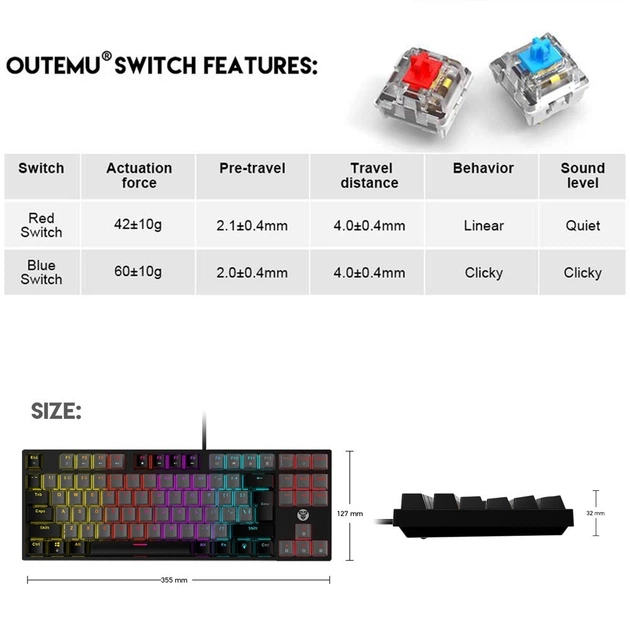 Игровая проводная механическая клавиатура Fantech ATOM MK876 , TKL, Red "Тихие" Switch, RGB, Без NumPad Gray - изображение 7
