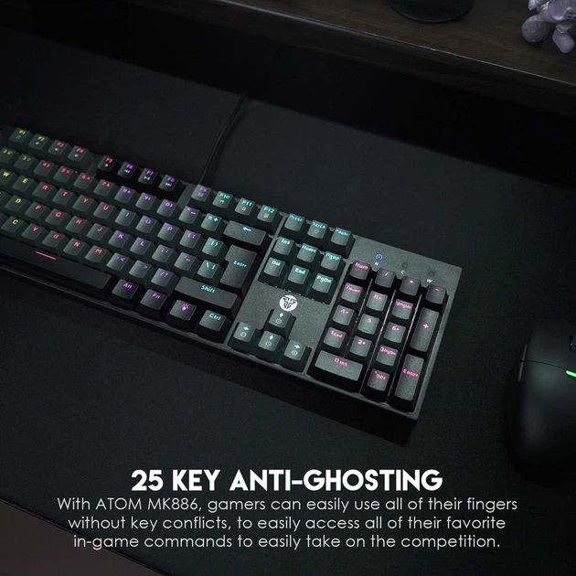 Ігрова провідна механічна клавіатура Fantech ATOM MK886 Red Switch "Тихі" Switch c RGB підсвічуванням Black/Black - зображення 10