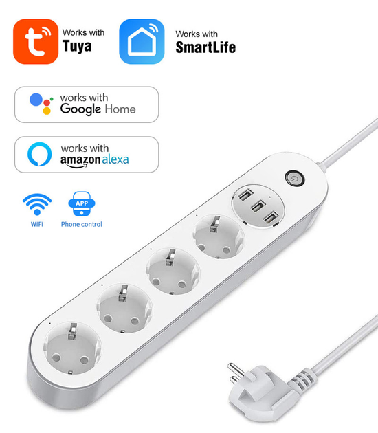 Умный беспроводной WIFI сетевой фильтр на 4 розетки Tuya Smart – фото ...