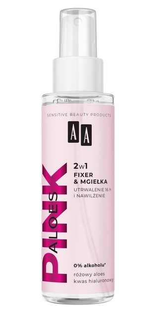 Spray do utrwalania makijażu AA Cosmetics Pink Aloes utrwalająco-nawilżający 2 w 1 100 ml (5900116097916) - obraz 1