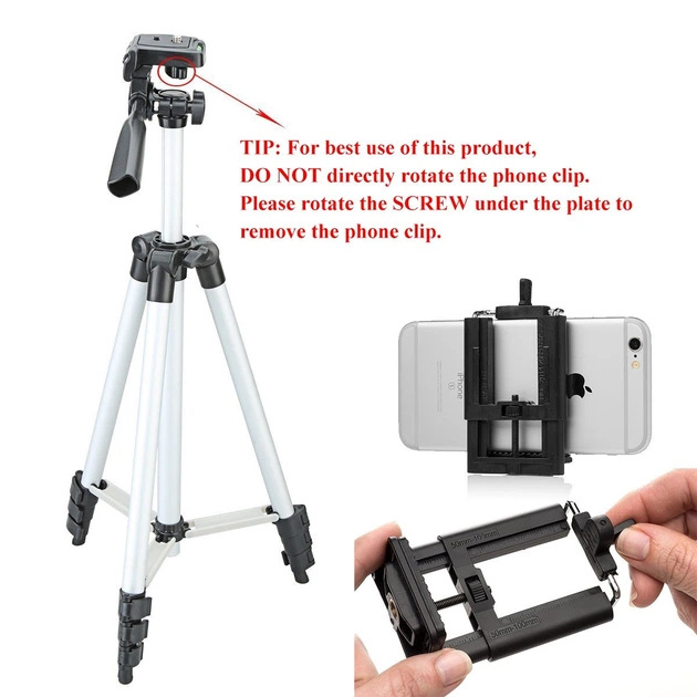 Штатив Tripod для смартфона, екшн-камери, фотоапарати 108см Сріблясто-чорний (3110) - зображення 6