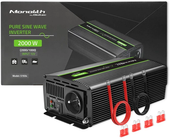 Przetwornica samochodowa Qoltec Monolith 1000W/2000W 12V na 230V czysty sinus (51934) (5901878519340) - obraz 10