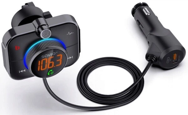 FM-transmiter Savio TR-14 z Bluetooth i ładowarką PD (5901986047810) - obraz 3