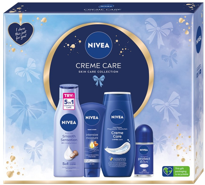 Zestaw Nivea Creme Care Krem do rąk 100 ml + Żel pod prysznic 250 ml + Antyperspirant w kulce 50 ml + Wygładzające mleczko do ciała 250 ml (9005800372105) - obraz 1