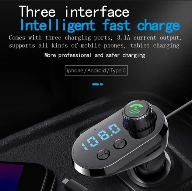 Трансмітер FM MOD CAR Q15 модулятор для авто із зарядкою typeC/microUSB/Lightning Bluetooth Чорний - Фото 10 Трансмітер FM MOD CAR Q15 модулятор для авто із зарядкою typeC/microUSB/Lightning Bluetooth Чорний - зображення 10