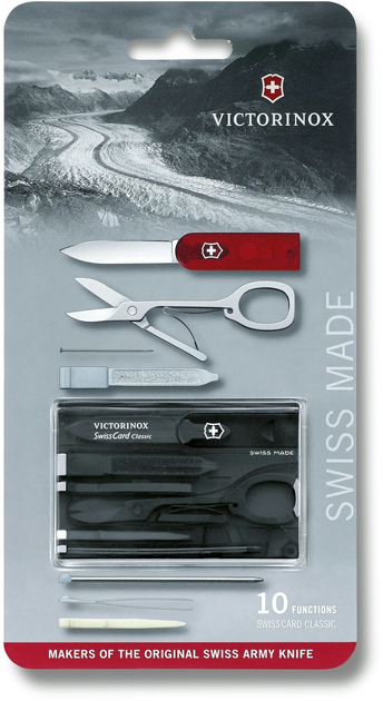 Набір Victorinox Swisscard 82х54х4мм/10функ/прозорий чорний, блістер - зображення 1