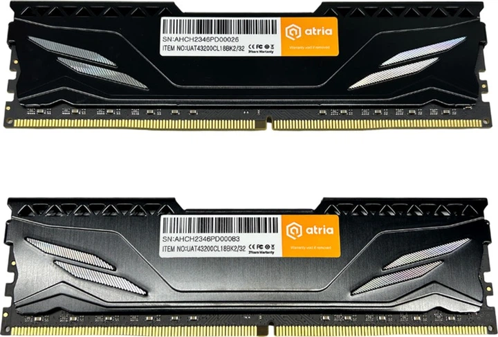 Модуль пам'яті Atria DDR4 32GB 2x16GB 3200MHz Fly Black (UAT43200CL18BK2/32) - Фото 2 Модуль пам'яті Atria DDR4 32GB 2x16GB 3200MHz Fly Black (UAT43200CL18BK2/32) - зображення 2