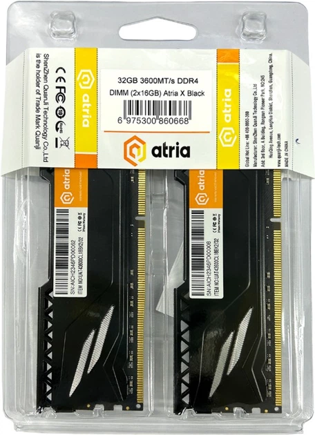 Модуль памяти Atria DDR4 32GB 2x16GB 3600MHz Fly Black (UAT43600CL18BK2/32) - Фото 3 Модуль памяти Atria DDR4 32GB 2x16GB 3600MHz Fly Black (UAT43600CL18BK2/32) - изображение 3