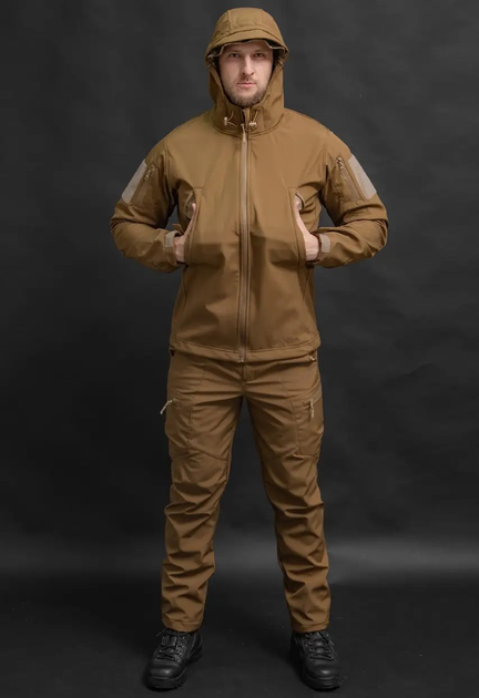 Мужской демисезонный костюм Softshell с Липучками под Шевроны цвет койот Куртка и брюки M - изображение 1