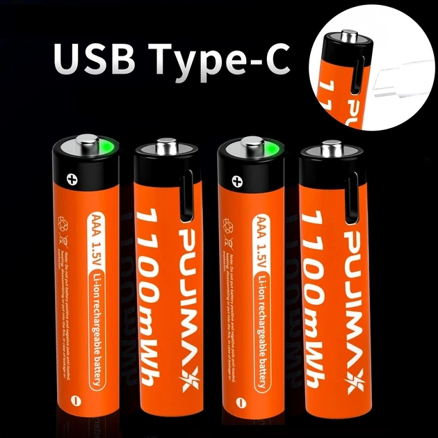 Аккумулятор перезаряжаемая батарейка Li-Ion AAA 1.5V 1100mWh Type-C USB ...