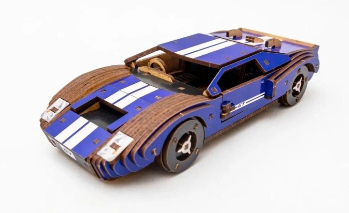 Деревянный 3D конструктор PuzzleOk спортивная машина Ford GT40 синий цвет 164 детали - Фото 7 Деревянный 3D конструктор PuzzleOk спортивная машина Ford GT40 синий цвет 164 детали - изображение 7