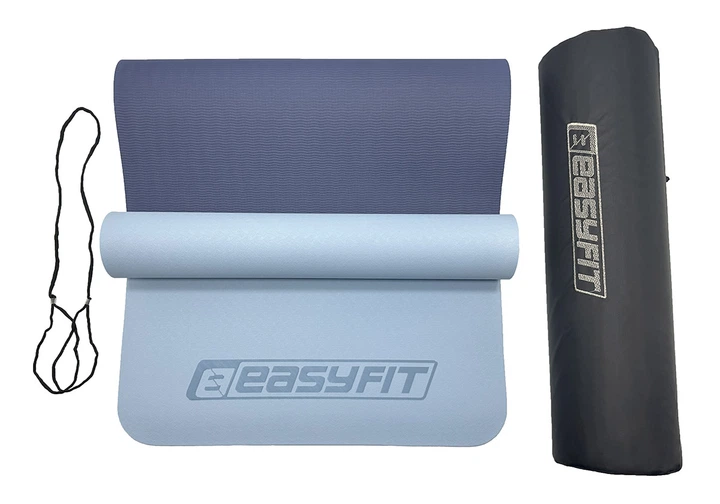 Коврик для йоги та фітнесу EasyFit TPE+TC 6 мм двошаровий + Чохол синій-синій - зображення 2
