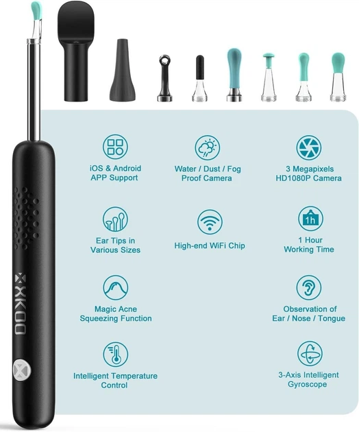 Прибор для удаления ушной серы отоскоп XKOO Ear Wax Removal R1 Pro 1080P. - изображение 2
