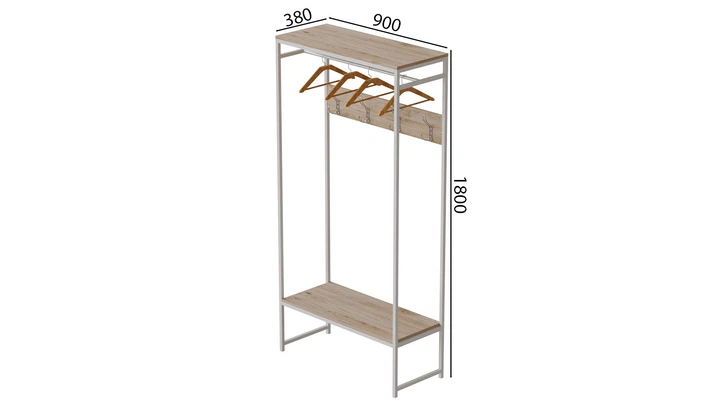 Вешалка напольная модульная Ferrum-decor Трелис 14 180x90x38 белый ДСП Дуб Сан-Марино 16мм (XK00314) - изображение 2