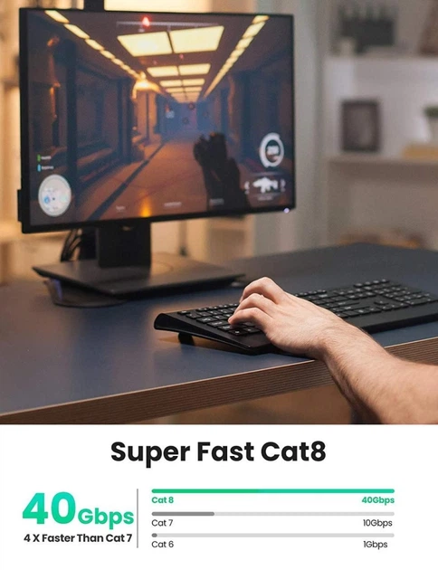 Високошвидкісний інтернет-кабель RJ45 Ethernet Ugreen плоский Lan мережевий кабель 0.5 м 40 Гбіт/с (YM838) - зображення 2