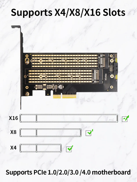 Перехідник Адаптер PCI-E на Dual M.2 SSD JEYI SK6 (NVME (m Key) and SATA (b Key) SSD) - зображення 7