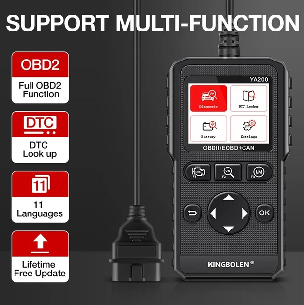 Автосканер KINGBOLEN YA200 OBD2, инструмент диагностики системы двигателя, считыватель кодов неисправностей - изображение 3