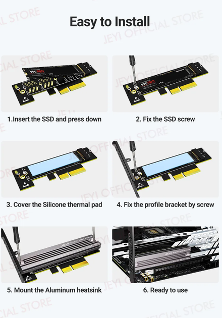Переходник Адаптер PCI-E на SSD M.2 NVMe JEYI Starfish PCIе 4.0/3.0 X1 с алюминиевым радиатором - Фото 7 Переходник Адаптер PCI-E на SSD M.2 NVMe JEYI Starfish PCIе 4.0/3.0 X1 с алюминиевым радиатором - изображение 7