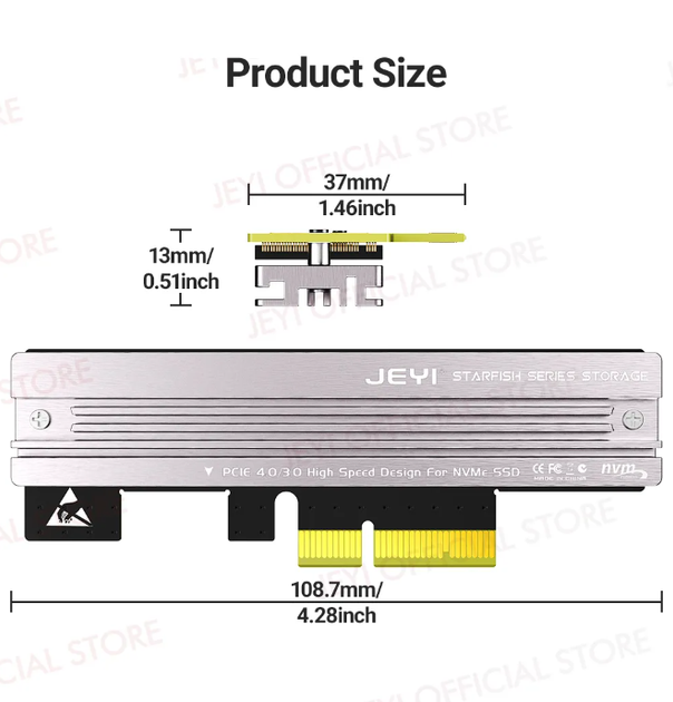 Перехідник Адаптер PCI-E на SSD M.2 NVMe JEYI Starfish PCIе 4.0/3.0 X4 X8 X16 з алюмінієвим радіатором - зображення 9