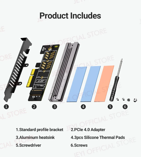 Переходник Адаптер PCI-E на SSD M.2 NVMe JEYI Starfish PCIе 4.0/3.0 X1 с алюминиевым радиатором - Фото 8 Переходник Адаптер PCI-E на SSD M.2 NVMe JEYI Starfish PCIе 4.0/3.0 X1 с алюминиевым радиатором - изображение 8