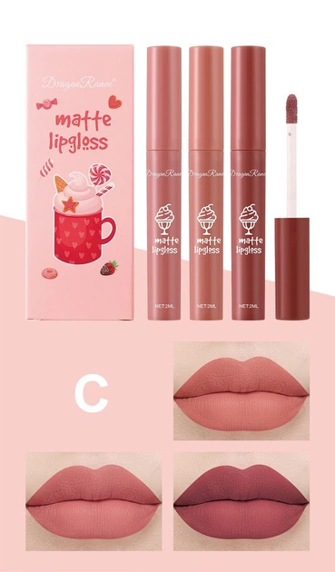 Набір водостійких рідких матових помад Dragon Ranee Matte Lipgloss C 3 шт - Фото 3 Набір водостійких рідких матових помад Dragon Ranee Matte Lipgloss C 3 шт - зображення 3