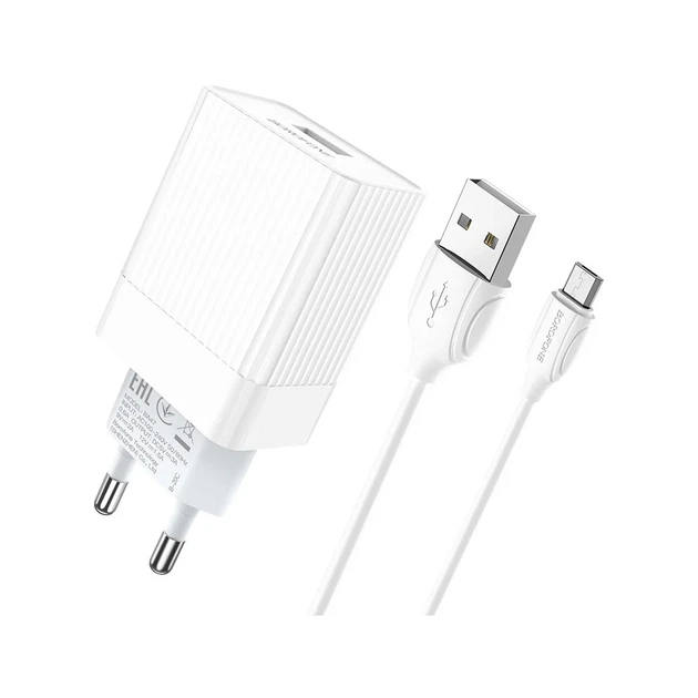 Зарядний пристрій BOROFONE BA47A Mighty speed single port QC3.0 3A + Type-C cable White (BA47AMW) - зображення 2