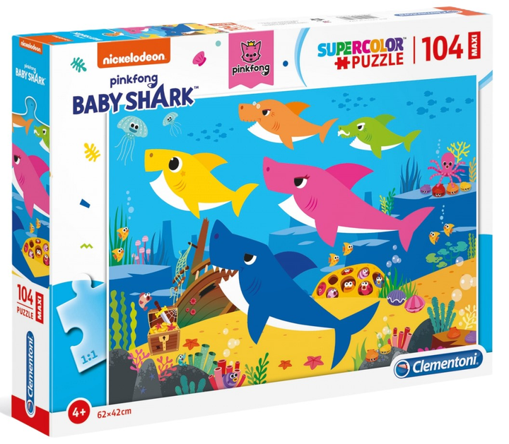 Puzzle Clementoni Maxi Superkolor Baby Shark 104 elementy (8005125237517) - obraz 1