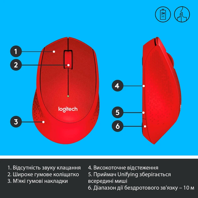 Миша бездротова Logitech M330 Silent Plus Red (910-004911) червона - Фото 4 Миша бездротова Logitech M330 Silent Plus Red (910-004911) червона - зображення 4