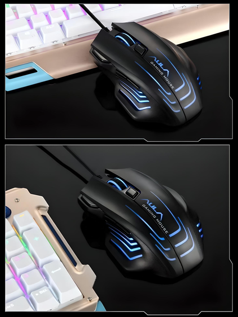 Миша AULA MOUNTAIN S18 дротова ігрова з регульованою RGB підсвіткою, вагою та 6400DPI, чорний +килимок 26*21 - зображення 6