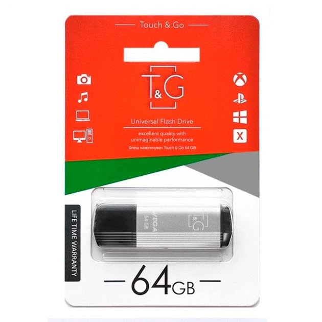 Флеш пам'ять TG 64GB USB2.0 універсальний T&G Vega 121 накопичувач/флешка для зберігання, перенесення та обміну даними для пристроїв/ПК/ноутбука Сірий - изображение 2