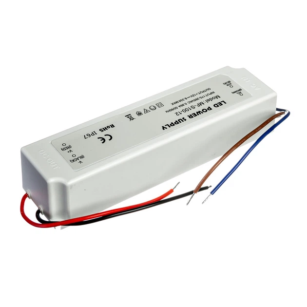 Блок живлення для світлодіодної (LED) стрічки 12В 100Вт 8.3А, герметичний IP65 (для вулиці, вуличний) - пластиковий - Фото 2 Блок живлення для світлодіодної (LED) стрічки 12В 100Вт 8.3А, герметичний IP65 (для вулиці, вуличний) - пластиковий - изображение 2