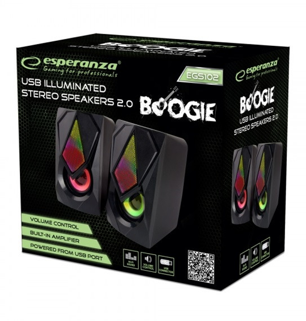 Колонки 2.0 Esperanza "Boogie", Black, 3.5 мм, 2 x 2.5 Вт, пластиковий корпус, LED підсвічування, живлення від USB, 1.2 м (EGS102) - зображення 2