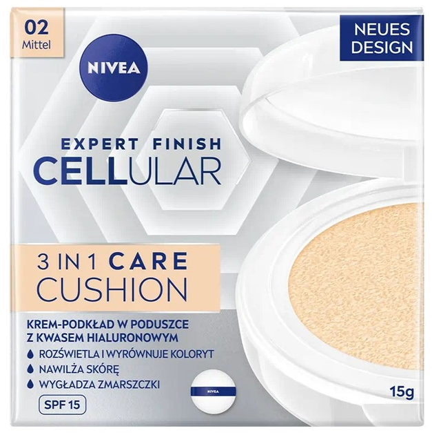 Krem-podkład w poduszce Nivea Expert Finish Cellular 3in1 Care Cushion SPF15 02 Medium 15 ml (4005900897336) - obraz 1