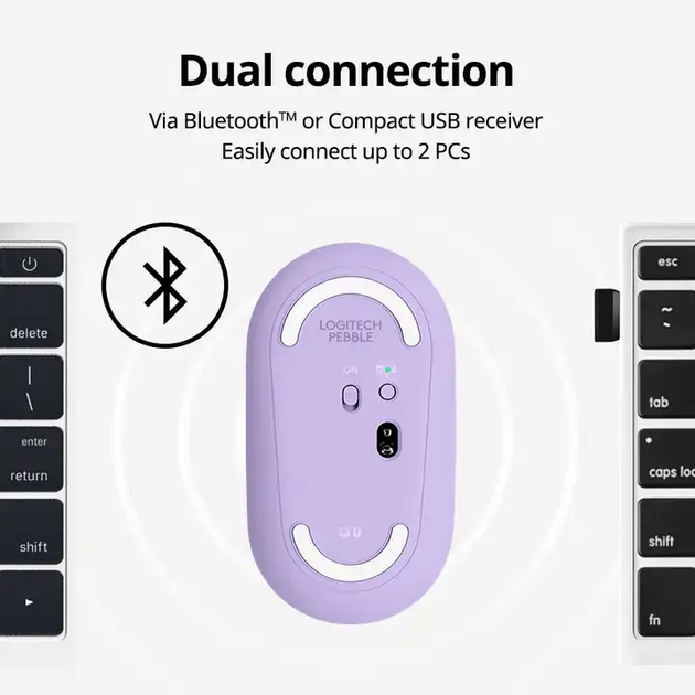 Мышь беспроводная Bluetooth или USB LOGITECH Pebble M350 Фиолетовый - Фото 6 Мышь беспроводная Bluetooth или USB LOGITECH Pebble M350 Фиолетовый - изображение 6