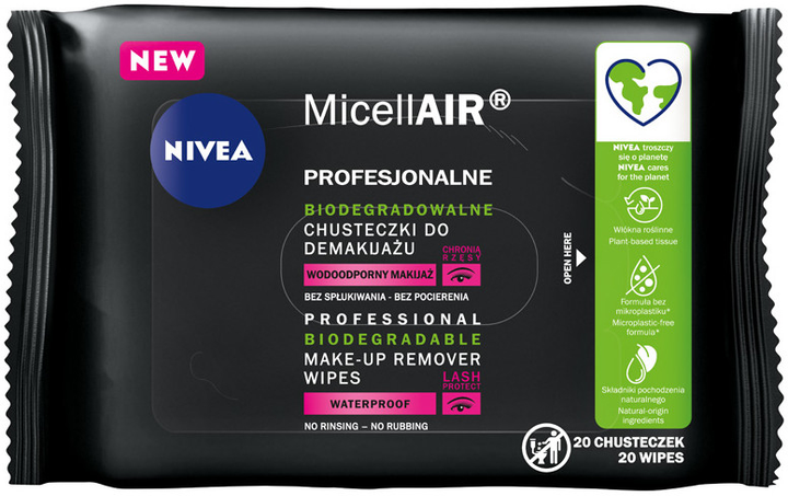 Серветки для зняття макіяжу Nivea MicellAir professional біорозкладні 20 шт (5900017078359) - зображення 1