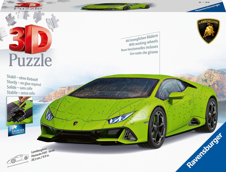 3D Пазл Ravensburger Автомобілі Ламборджіні Huracn Evo Verde 108 елементів (4005556112999) - зображення 1