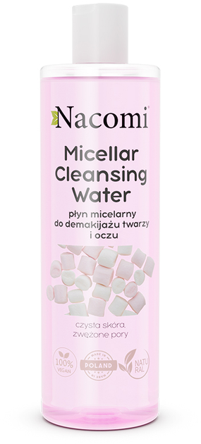 Міцелярна рідина Nacomi Міцелярна очищувальна вода для зняття макіяжу з обличчя та очей зі звуженням пор 400 мл (5902539714012 / 5925397140120) - зображення 1