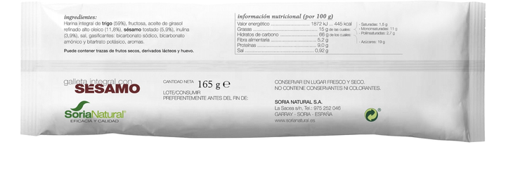 Ciastko Soria Natural Integral Sesame 165 g (8422947060107) - obraz 4