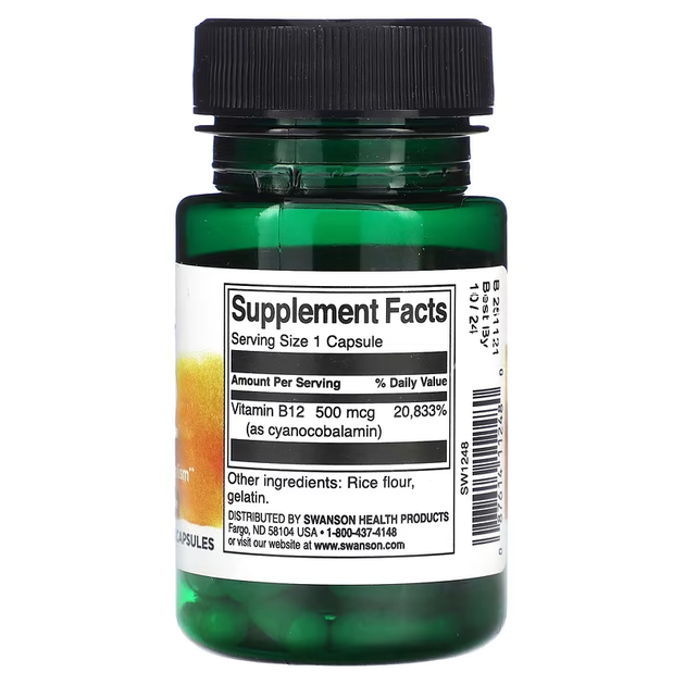 Витамин В12 (Цианокобаламин) Vitamin B-12 500мкг - 30 капсул - изображение 2