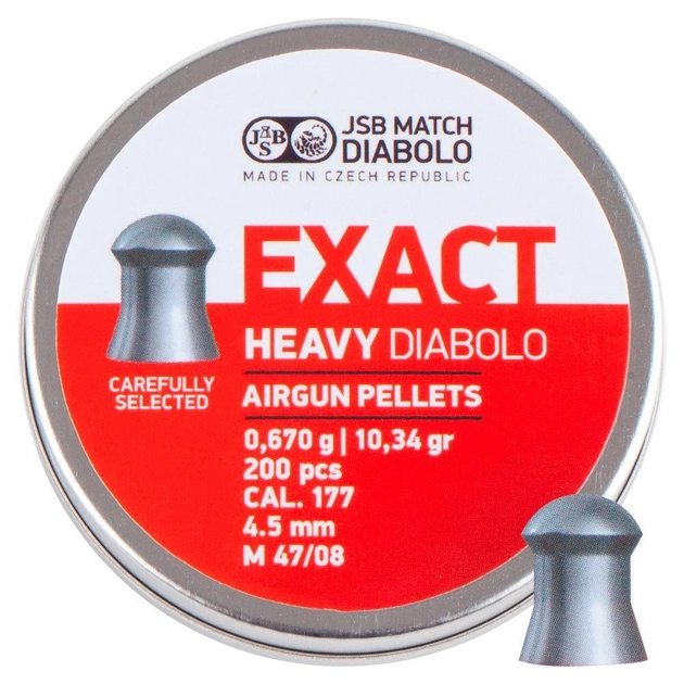 Пули пневматические JSB Diabolo Exact Heavy 0,670 г калибра 4,52 мм (200шт/уп) - изображение 1