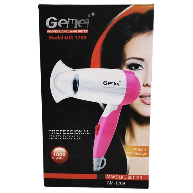 Дорожный складной фен для волос Gemei GM-1709 1000W с ионизацией - изображение 5